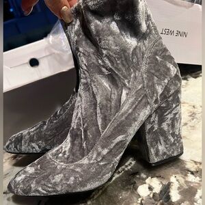 Nine West Women's Silver Velvet Heeled Booties